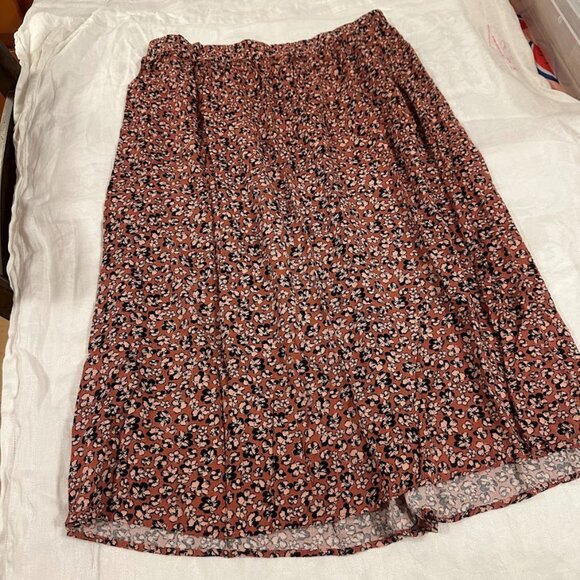 Nine West Orange Lightweight Floral Midi Skirt Size L | Boho, Swing, Cottagecore - Picture 8 of 11